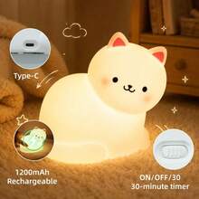 GLOOPRO Children's Cat Night Light, 7 RGB Cyclic Colors, 3-Level Adjustable Soft Lighting, 30 Minute Timer, USB Rechargeable, Suitable For Boys And Girls To Sleep In, Children's Room Decoration Gift - Seven-color Kitten Night Light - View 4