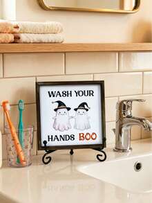 1pc Ghost BOO Halloween Desktop Decor Ornament, Suitable For Halloween Party Decoration, Bathroom Decor, Ghost Hand Washing Pattern Halloween Decor Ornament, Home Decor, Halloween Party Supplies, Trick Or Treat Halloween Decor Ornament, Coffee Shop Decor, Halloween Bedroom Decor, Autumn Decor, Halloween Home Decor, Winter Decor, Halloween Gift, Party Gift, Christmas Decor - Multicolor - View 3