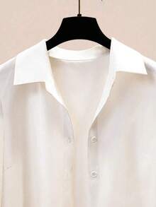 Conjunto de 2 piezas de camisa de unicolor y vestido deslizante casual para ir al trabajo para mujer - Verde - Ver 5