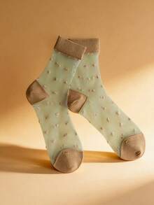 3 Pairs Women's Thin Crystal Glass Sheer Dotted Mid-Calf Socks - Thin Stockings - View 7