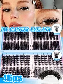 384/416 Piezas Set de Extensiones de Pestañas DIY D Curl, Longitud Mixta 10-16mm, Pestañas Gruesas, Suaves y Rizadas, Crea un Maquillaje de Ojos 3D Vívido, Fácil Aplicación en Casa, Perfecto para el Desplazamiento Diario, Viajes, Fiestas de Cena, Maquillaje de Novia y Dama de Honor - D - Ver 12