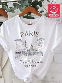 Playera Mujer Corte Holgado Estampado Moderno, Versátil para Viajes, Paseos y Uso Diario Veraniego - Blanco - Ver 1