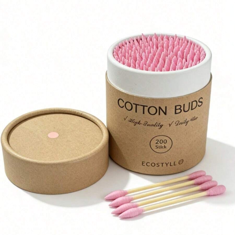 Caja de 200 bastoncillos de algodón de doble punta redonda y puntiaguda de papel de colores - Desechables para quitar maquillaje, limpiar uñas y oídos - Multicolor - Ver 1