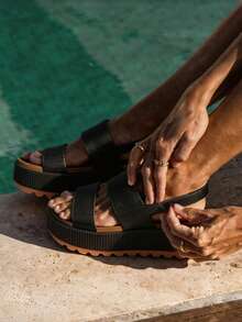 Platform Sandals For Women, Classy Summer Beach Water Sandals, Open Toe Comfortable & Lightweight, Casual Vacation Essentials Party Going Out Shoes - 黑色 - 查看 5