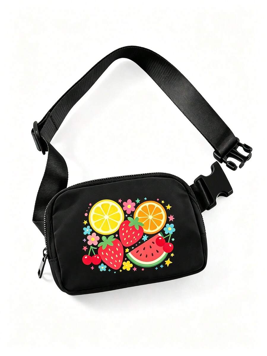 1pc Black Fashion Easy Versatile Printed Pattern Waist Bag Body Bag Multifunctional Chest Bag - Multicolor - View 1