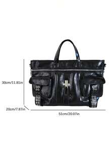 Tas Tote Bergaya Motor Multifungsi Mewah yang Dipersonalisasi, Tas Selempang Kasual Serbaguna Kapasitas Besar, Tas Wanita Desain Niche - Hitam - View 6