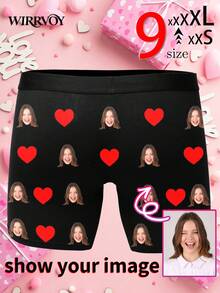 1pc Custom Face Boxer Briefs For Men,Personalized Photo Underwear With Red Heart Design,Best Gift For Husband Boyfriend,Perfect Valentine's DayForever - Black - View 2