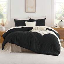 Andency - Queen Size Comforter Set For Queen Bed, Bohemian, Soft, Warm, Tufted And  Design, Neutral Tone, Aesthetic, Rustic, Beautiful, Textured, 3 Pieces, Beige/Cream - Black - View 2
