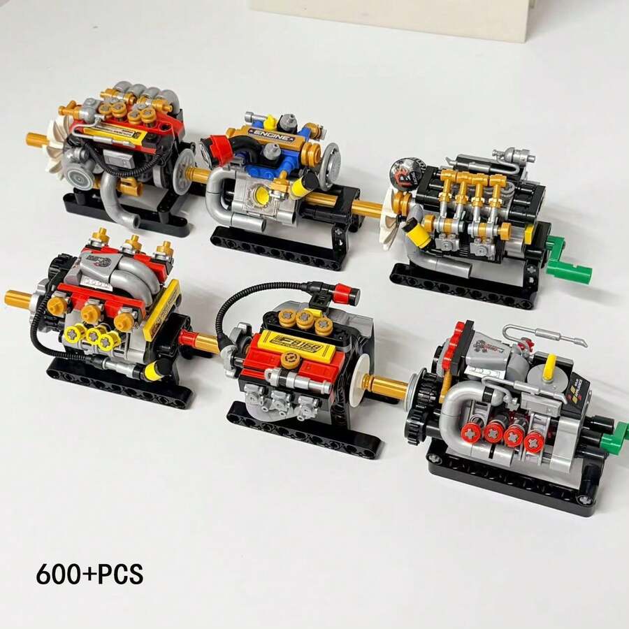 6 Engine Models, 600+PCS Building Blocks With Interlocking Engine Linkage, ABS Material, Combined Interlocking Engine, Gift For Boys And Girls, Mechanical Linkage Design Principle, Birthday Gift, Indoor Collection Display Decoration, Holiday Gift - Multicolor - View 1