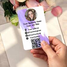 Custom Photo QR Code Social Business Cards, Customizable , Text & One-Click QR Code, Marble Backgrounds, Personalized Contact Info, Premium Durable Cardstock For Social Promotion, Corporate Gifts & Invitations - Customized Business Cards - View 5