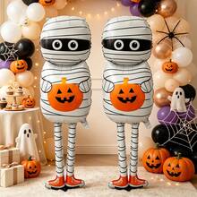 2pcs 126cm Large Mummy Shaped Aluminum Foil Balloons, Suitable For Halloween Horror Atmosphere Party Decoration Balloon Set - View 5