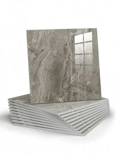 1/20pcs Light Gray Faux Tile Marble Stickers, Waterproof & Moisture-Proof Self-Adhesive Wall Decals For Wall Renovation, Decoration Background Wall, Covering Aluminum Plastic Board, Faux Marble Self-Adhesive Wall & Floor Stickers, Waterproof & Stain-Resistant Removable Floor Tiles, Thick & Wear-Resistant, Kitchen Bathroom Entryway High-Frequency Area Decoration Renovation Wall Panels, Kitchen Bathroom Shower Area Splash-Proof Wall Panels, Living Room Bedroom Wear-Resistant Floor Renovation Stickers