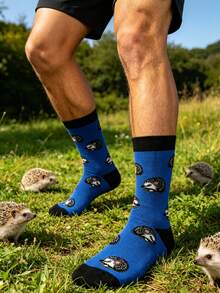 1 Paio di Calzini da Uomo Blu Klein con Stampa Integrale di Riccio Carino, Calzini a Mezza Gamba, Stile Mori per Outfit all'aperto, Calzini Lunghi a Cartone Animato, Stile Street per Uscite nel Bosco, Accessorio di Stile Personalizzato e Accattivante - Multicolore - Visualizzare 6