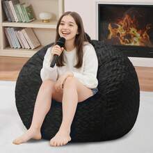 2-Leg Bean Bag Chair, Giant Bean Bag Chairs For Adults, Large Bean Bag Chairs With Memory Foam Filling, Large Bean Bag Chairs With Plush Cover - Gray - 黑色 - 查看 7