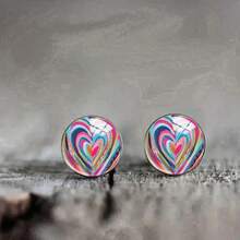 1 Pair Rainbow Heart Glazed Stainless Steel Stud Earrings, Elegant And Cute Style Earrings For Men Women, Daily Party Wear, Back-To-School Season Gift - Multicolor - View 4