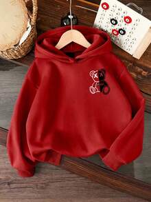 Tween Boy Cartoon Pattern Warm Sweatshirt - Red - View 2