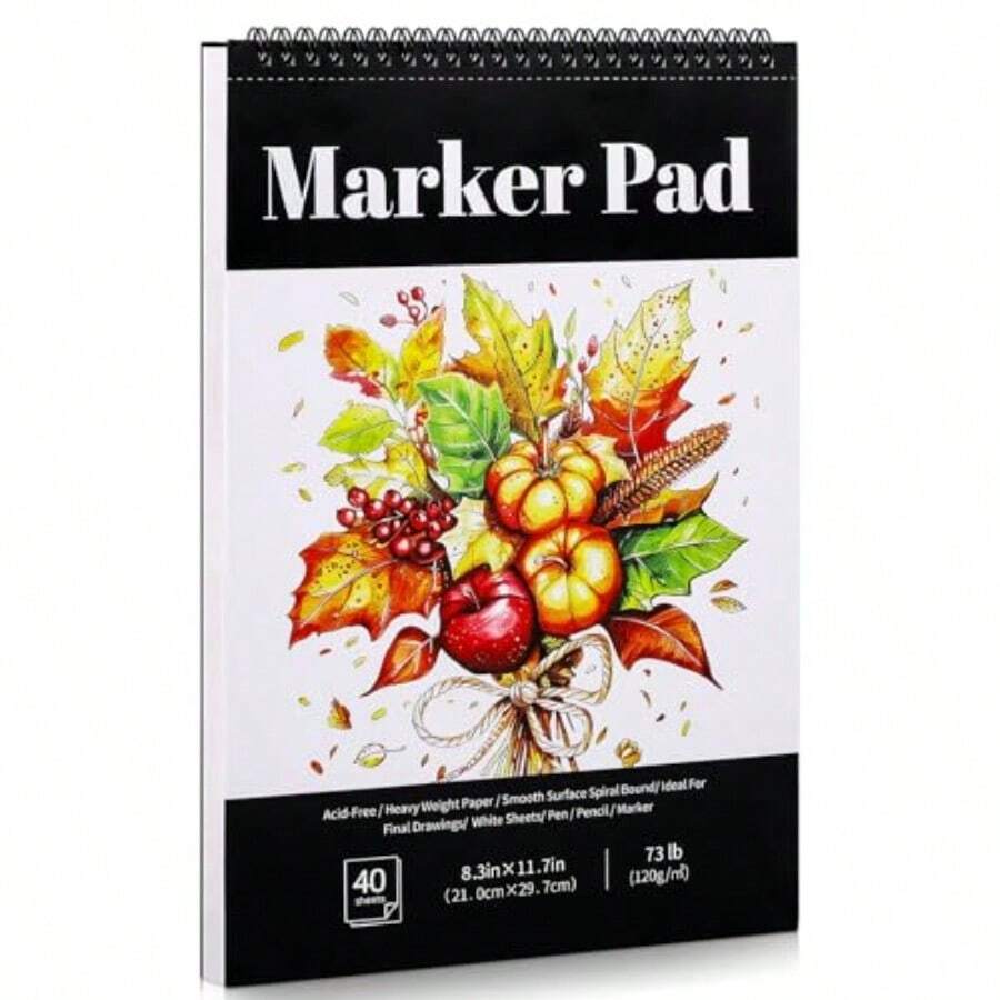 A4 Marker Paper Pad 40 Sheets, 8.3*11.7 Inch Bleedproof Art Sketch Pad, 73lb/120gsm Drawing Paper Spiral Sketch Book, Painting Coloring Alcohol Marker Paper For Beginners, Artists, Gift - Biack - View 1