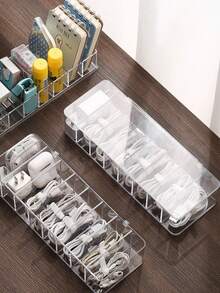 1 pieza Organizador de cables de escritorio, soporte de gestión de cables de carga de teléfono, enrollador de cables dividido, caja de almacenamiento de cables de alimentación - Blanco - Ver 7