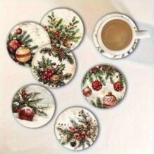 Frohe Weihnachten 2D bedrucktes Untersetzer-Set, Weihnachtsmann, Rentier, Kiefernzapfen und andere Weihnachtselemente Design, geeignet für Heimküchendekoration Zubehör, Outdoor Gartenbedarf, verschiedene Feiertagspartys, Weihnachtsgeschenke - PET-Untersetzer - 1858 - Übersicht 3
