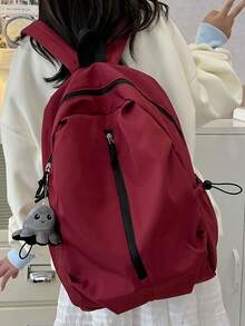 1/2pcs Solid Color Lightweight Backpack, Minimalist Casual Design, Large Capacity Main Compartment, All-Season, Unisex Adult Style, Suitable For School, University, Travel, Hiking, Commuting And Back To School - Multiple Styles - View 7