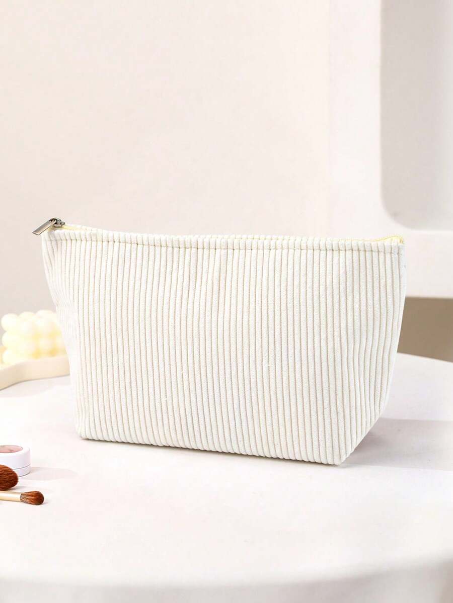 Estuche de Maquillaje de Pana con Cremallera, Estuche Organizador Multicolor para Cosméticos, Portátil para Viajes y Uso Diario - Blanco - Ver 1