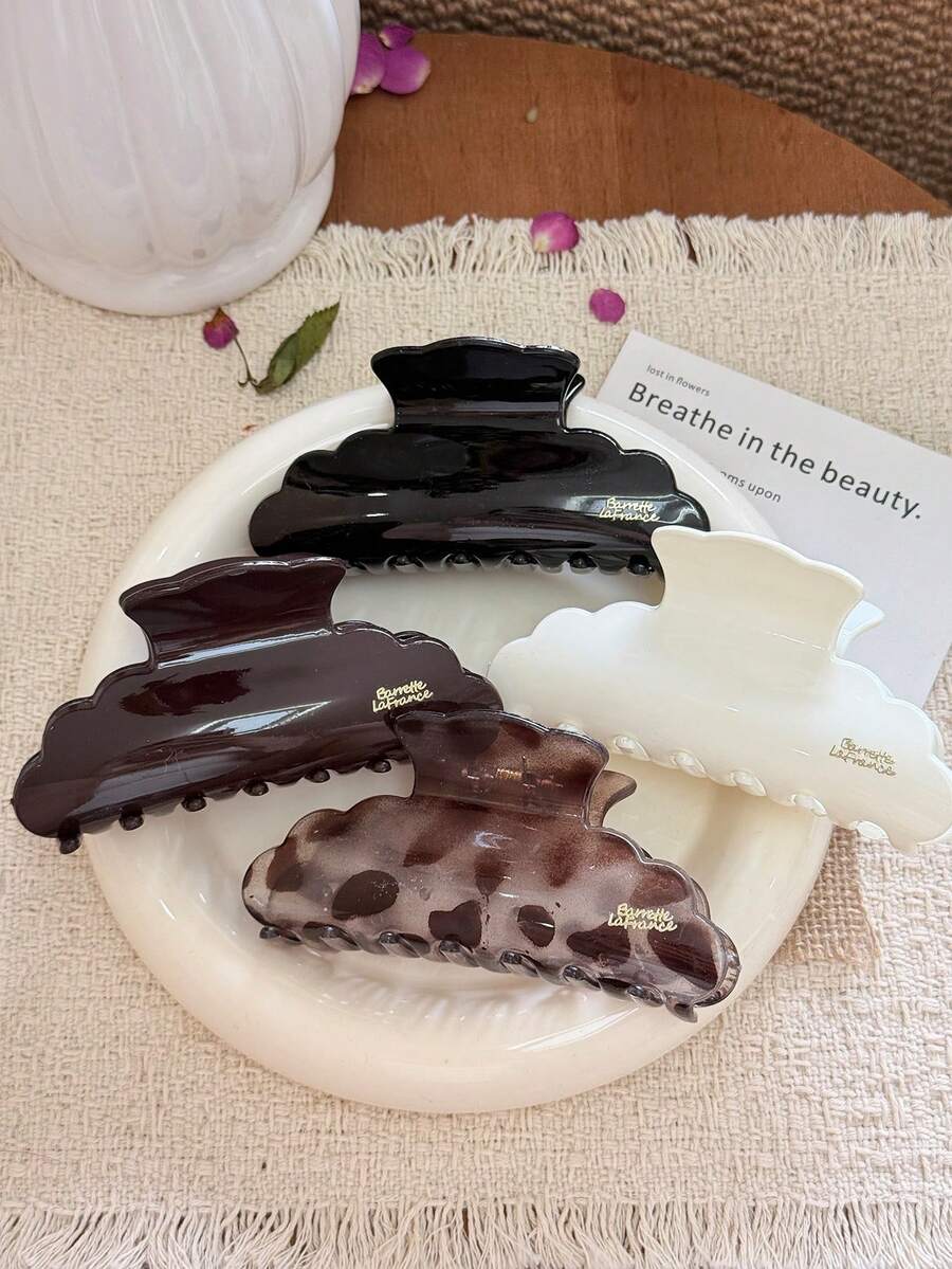 4件/2件 11cm/4.33in 大號髮夾，黑色、白色、棕色與玳瑁殼可選，優雅塑料髮夾，適用於日常與海灘的百搭髮飾