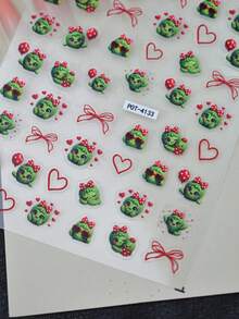 1pc Cartoon Cactus Nail Stickers, Simple Hollow Red Bow & Heart Nail Sliders, Self-Adhesive Disposable Embossed Nail Art, Cute Soft Style, Suitable For Daily Wear And Dates - Multicolor - View 4