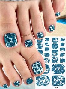 22Tips Stiker Kuku Kaki Berkilau Motif Marmer Biru Retak, Bentuk Persegi Pendek, Tahan Air, Stiker Seni Kuku Kaki, Perekat Mandiri, Penutup Penuh, Pola Marmer, Stiker Kaki Musim Panas - MultiWarna - View 3