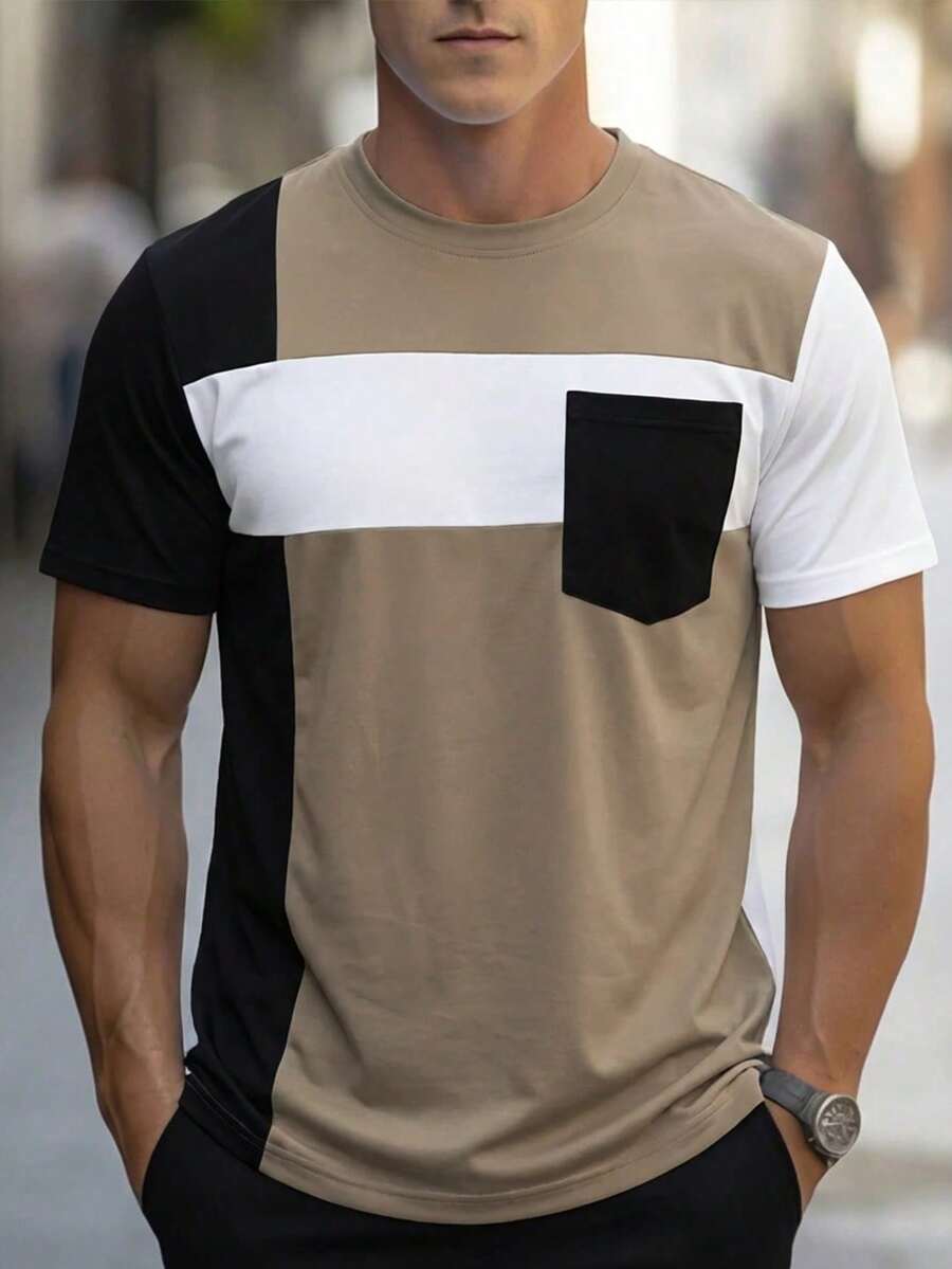 Manfinity Homme Men's Casual Short Sleeve Button-Down Shirt With Half Wallet - Blue - View 1