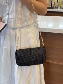 Rhinestone Shoulder Small Bag, Chain Strap Shoulder Bag, Shiny Evening Party Clutch - Multicolor - View 3