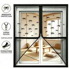 Zipper Window Mosquito Net, Self-Adhesive Hook And Loop Fine Mesh Insect And Fly Screen, Tool-Free Installation Customizable Cut-To-Size Window Screen, Durable Mosquito Netting, Suitable For Bedroom, Kitchen, Living Room, Home - A33 - View 6