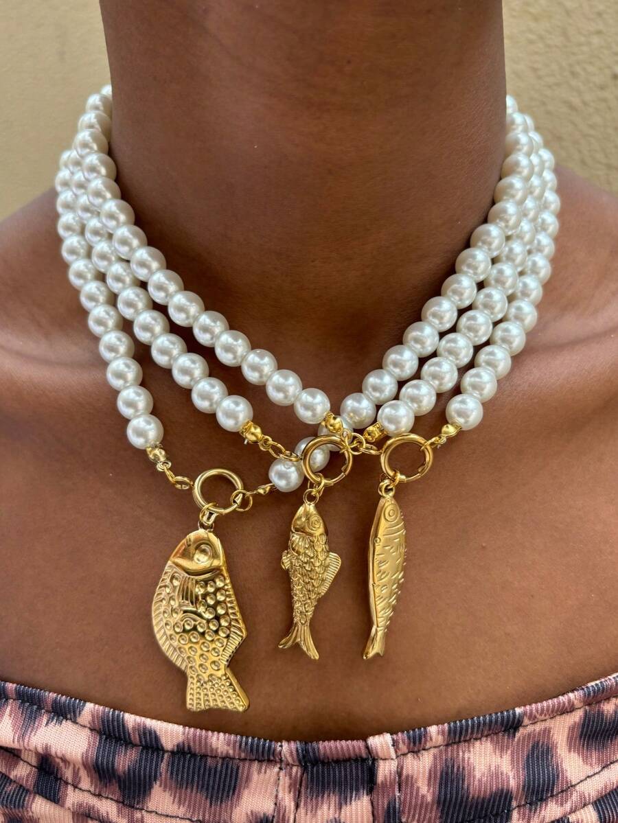 Handmade Beaded Necklace With Niche Design Stainless Steel Fish Pendant Collarbone Chain For Women - Beaded Necklace - View 1