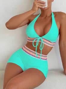 Swim Vcay Halter Bikini Swimsuit With  Trim - Mint Green - View 1
