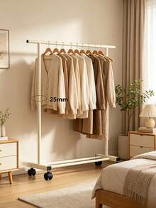 Standard Floor Clothes Rack, Constructed With Thickened 25mm Steel Pipes For Stable Load-Bearing Capacity, Equipped With Universal Casters For Easy Movement And An Extended Crossbar, Suitable For Bedrooms, Laundries And Living Rooms - A - View 2