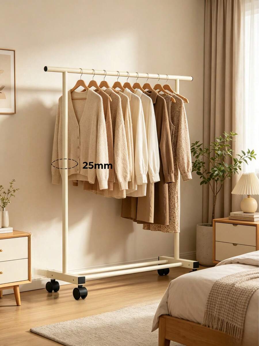 Rolling Freestanding Metal Garment Rack, Movable Lockable Wheels, Heavy Duty Sturdy Clothes Hanging Rod, Large Capacity Portable Clothing Storage Organizer, For Bedroom Apartment Balcony Laundry Room Closet Alternative, Perfect For Renters Fashion Lo - A - View 1
