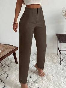 Women's Elegant Office Trousers With Pleated Side Pockets And A Slim Fit, Suitable For Casual Spring Wear - Coklat - View 1