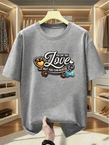 Men's T-Shirt Size% With Slogan 'You Can't Buy Love, But You Can Rescue It' And Dog Rescue Graphic, Comfortable And Casual Short Sleeve T-Shirt For Summer - 白色 - 查看 1