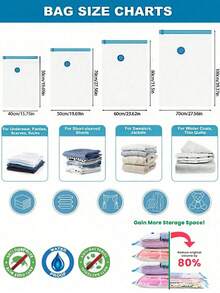 20/15/10/8/5/1件真空收納袋，可重複使用壓縮收納袋，衣物與床上用品省空間袋，可折疊旅行收納袋，防潮衣物收納袋，適用於被褥、毛毯、襯衫、衣櫥與行李收納 - 彩色 - 查看 12