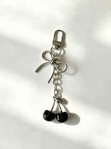 1pc Realistic 3D Cherry Bow Keychain Decoration, Bag Accessory, Phone Charm Pendant - A - View 7