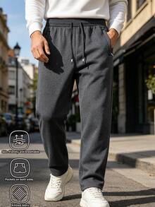 Men's Knitted Drawstring Waist Zipper Pocket Joggers, Soft Comfortable Sports Casual Sweatpants, Great Gift For Holidays Fall - Dark Grey - View 8