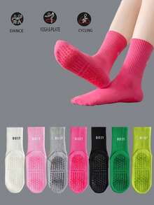 3/5/7 Paar rutschfeste Socken mit Buchstabenmuster, atmungsaktive Sport-Fitness-Yoga-Pilates-Socken bis zur Mitte der Wade, professionelle Indoor-Sport-Fitness-Yoga-Tanz-Pilates-Socken mit rutschfester Silikonsohle, Herbst - Verschiedenfarbig - Übersicht 1