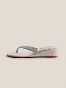 2026 Spring/Summer New Women's Square Toe Thong Kitten Heel Sandals - Blue - View 6