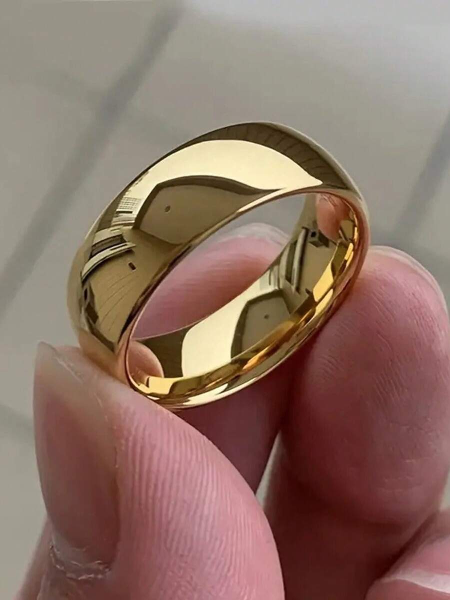 1件經典銀色6MM不鏽鋼戒圈,極簡設計,優雅中性珠寶禮物,適合婚禮與週年紀念 - 金色 - 查看 1
