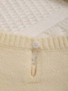 Baby Girl Cute Cartoon Bear Pattern Plaid Bow Decor Knit Crew Neck Pullover - Beige - View 6