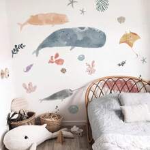 Ocean-Themed Wall Decals For Children's Room, Removable And Adhesive, Baby Room Decor, Soft Watercolor Wall Art For The Nursery - TMT002 - 查看 3