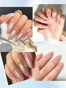 4 Jars Aurora Magic Mirror Nail Powder Set Ultra Fine Iridescent Mermaid Pearlescent Translucent Shimmer Glitter Dust For Nails DIY Manicure Home Salon Nail Art Decoration Supplies,Equipped With Smudge Tool (0.5g/Bottle) - Multicolor - View 5