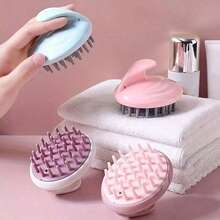 1pc Soft Silicone Scalp Massager, Dry & Wet Use Shampoo Brush, Deep Cleansing Exfoliating, Handheld Hair Washing Brush, Unisex Shower Essential - Multicolor - View 3