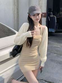 Autumn/Winter New Korean Style Sweet Casual Knit Vest Women's Gentle Style Short Cardigan Slimming Long Sleeve Shrug Daily Commute Versatile - Milky White - View 1