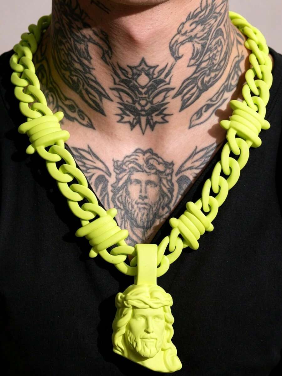 1 pieza Collar con colgante de retrato de Jesús con cadena de espinas de acrílico multicolor transparente, adecuado para hombres - Multicolor - Ver 1