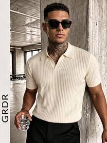 GRDR Men's Solid Color Short Sleeve Knit Sweater, Fashionable For Summer - Apricot - View 6